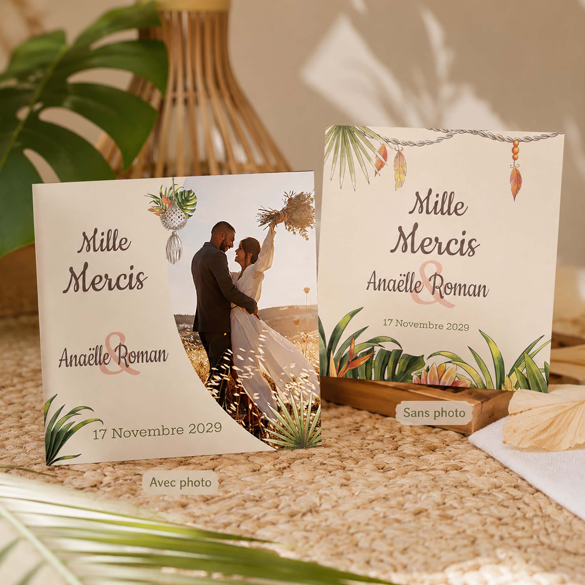 Cartes de remerciement mariage personnalisées